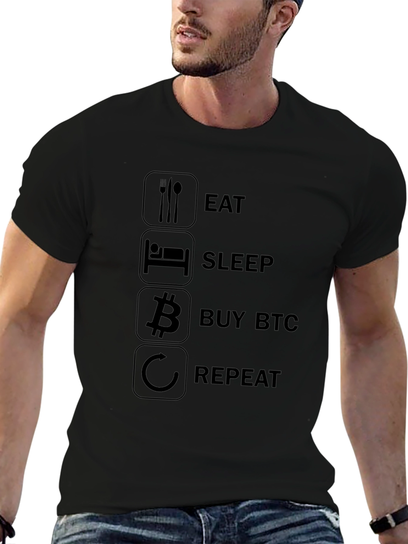 Eat Sleep Buy BTC Repeat Black T-Shirt