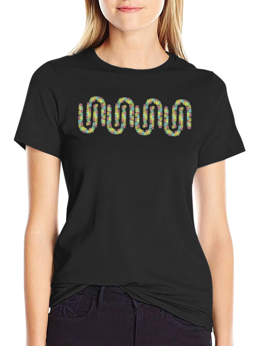 Colorful Puzzle Piece Wave Black T-Shirt