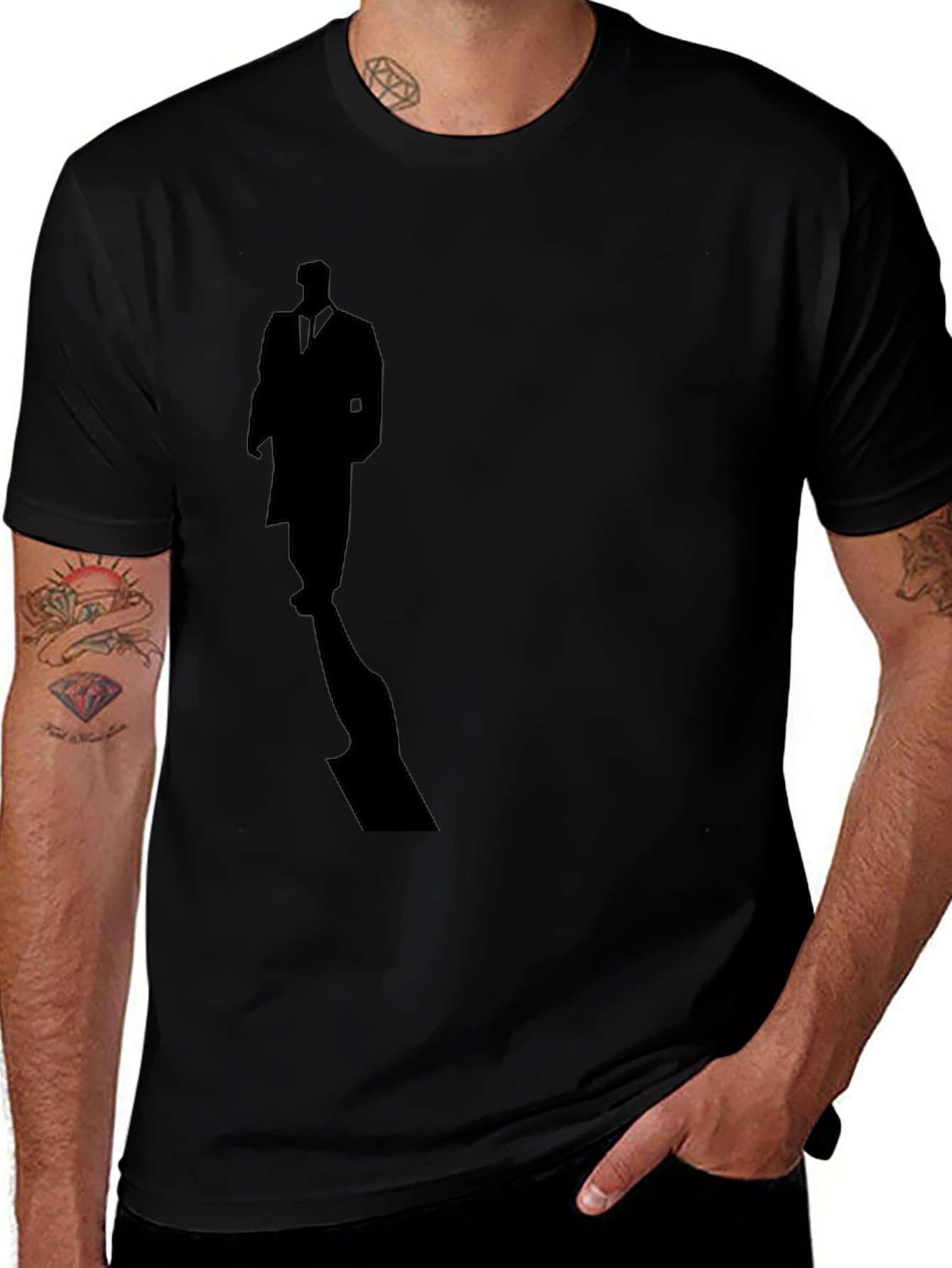Mystery Man Silhouette Tee - Stylish Black Cotton T-Shirt