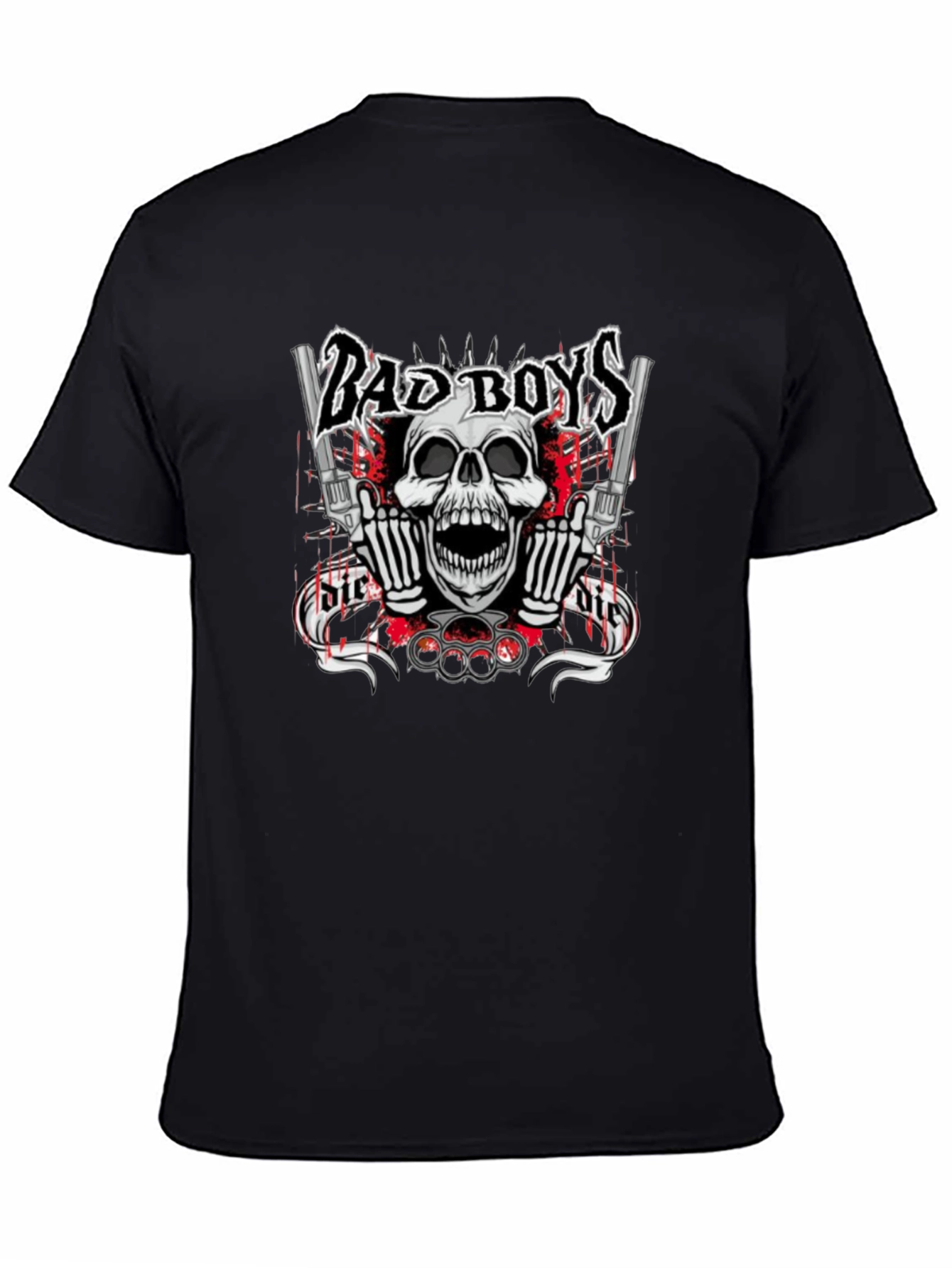 Bad Boys Graphic T-Shirt - Skull & Guns Design