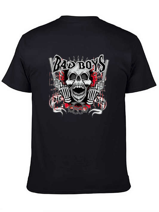 Bad Boys Graphic T-Shirt - Skull & Guns Design