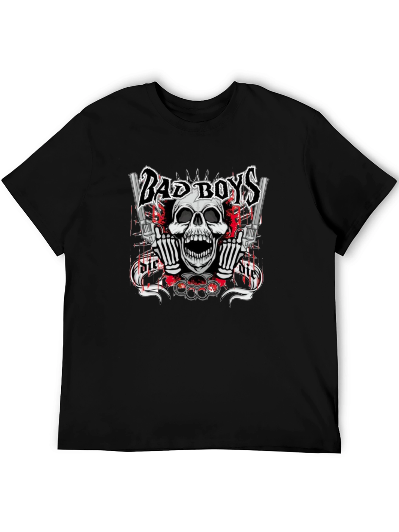Bad Boys Graphic T-Shirt - Skull & Guns Design