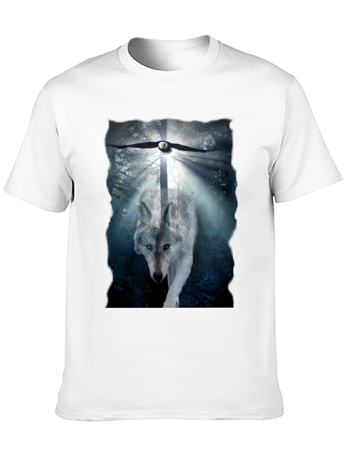 Wolf and Eagle Graphic Print Black T-Shirt
