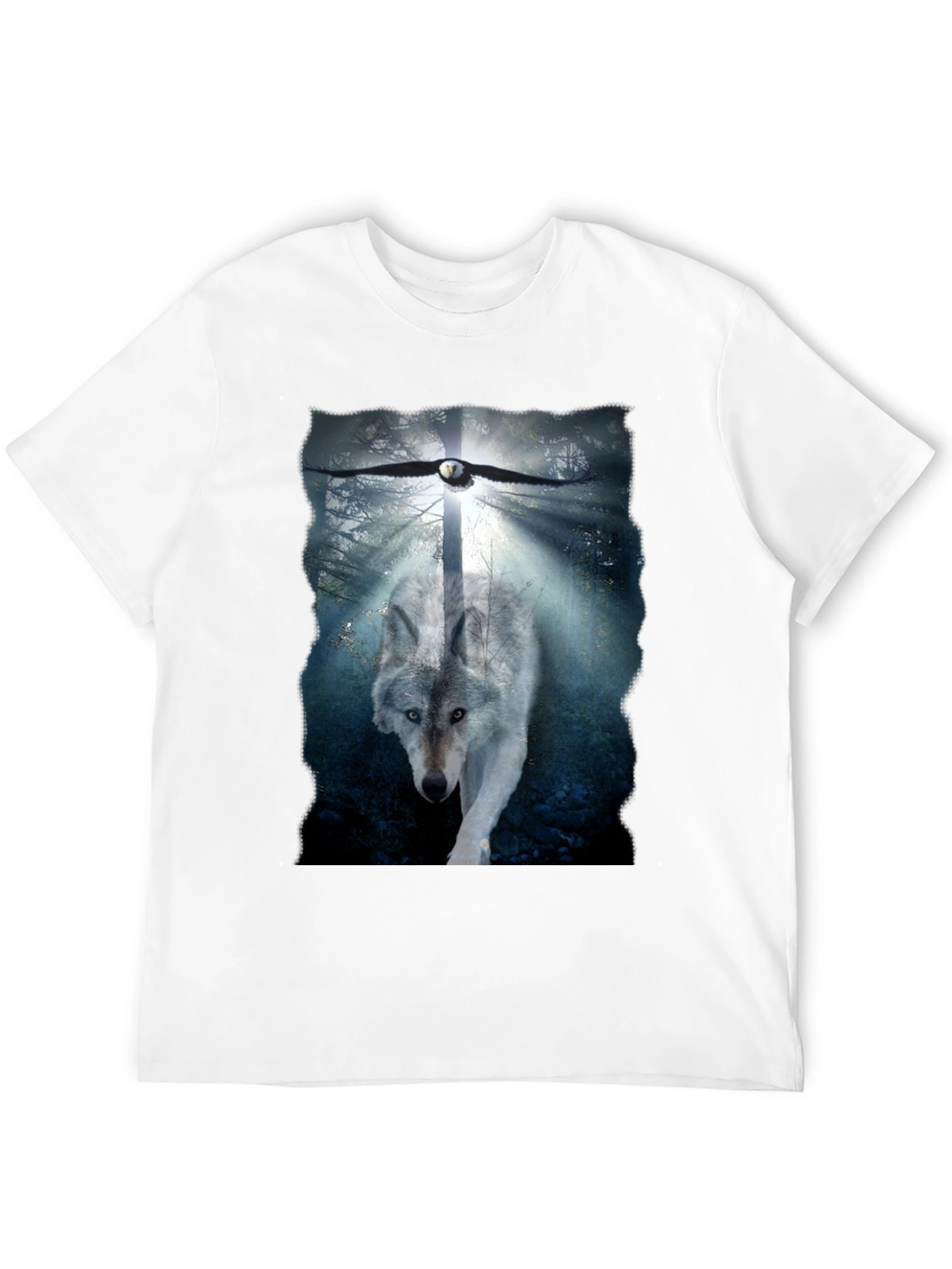 Wolf and Eagle Graphic Print Black T-Shirt