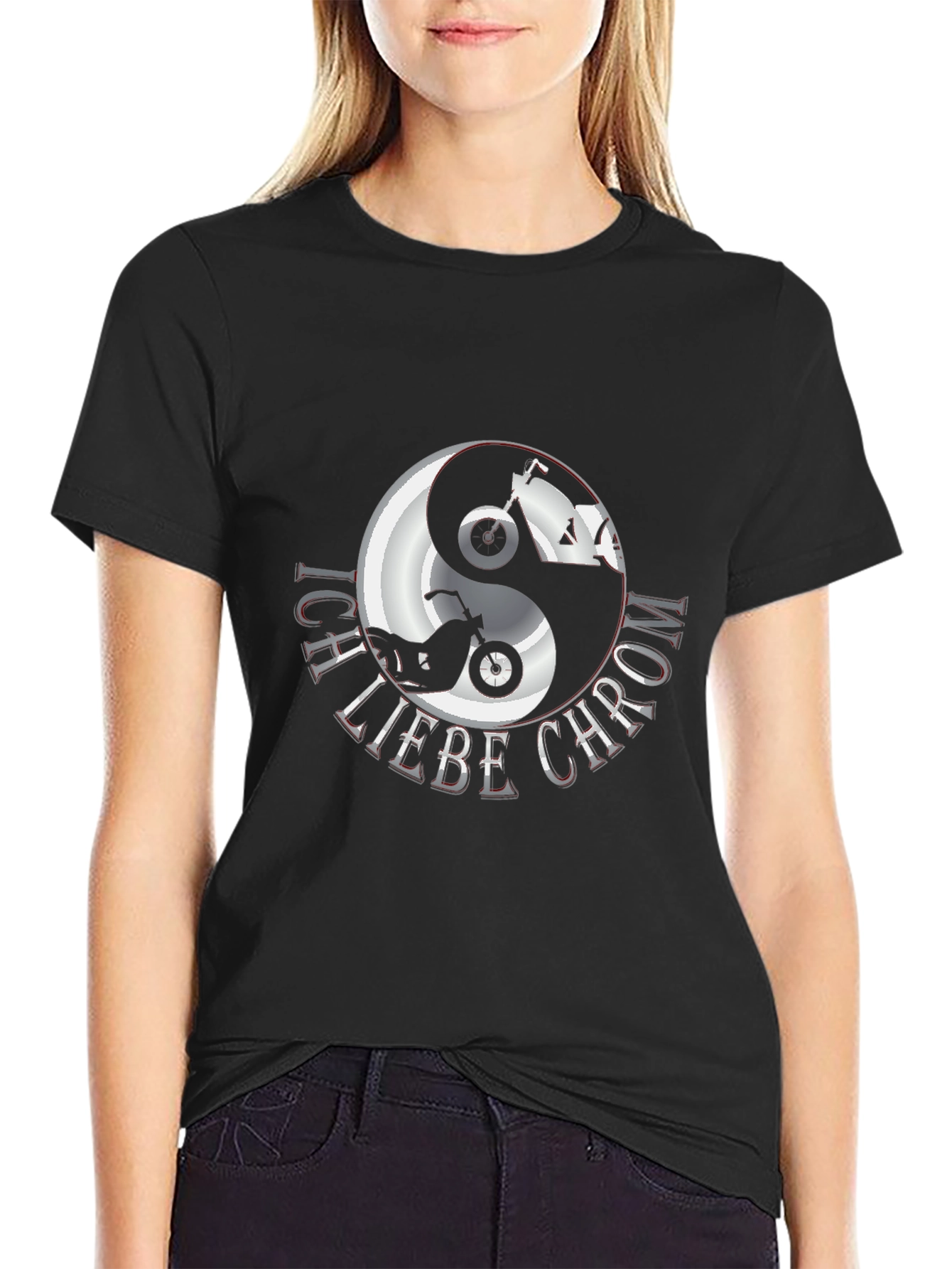 Ich Liebe Chrom Yin Yang Motorcycle T-Shirt