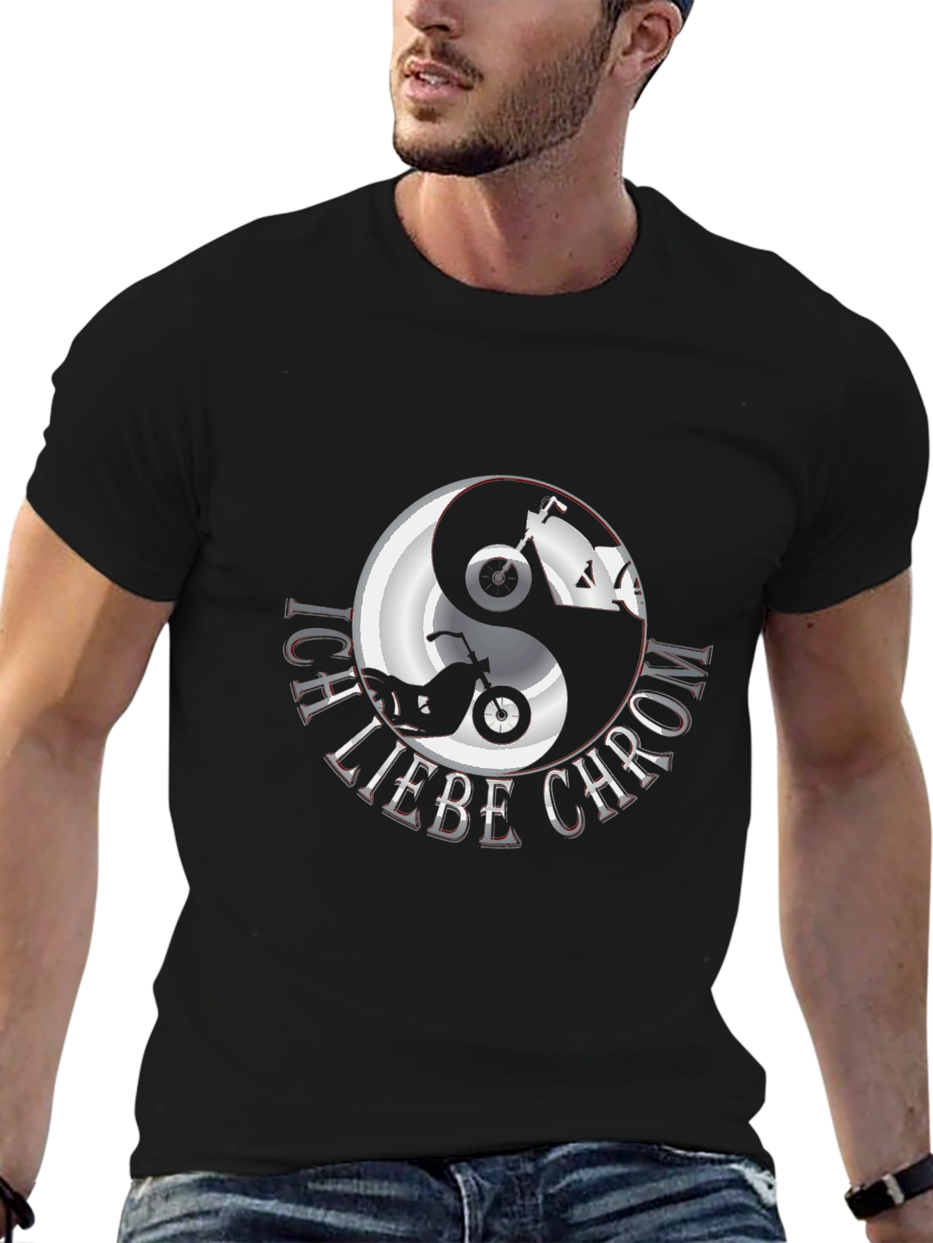 Ich Liebe Chrom Yin Yang Motorcycle T-Shirt
