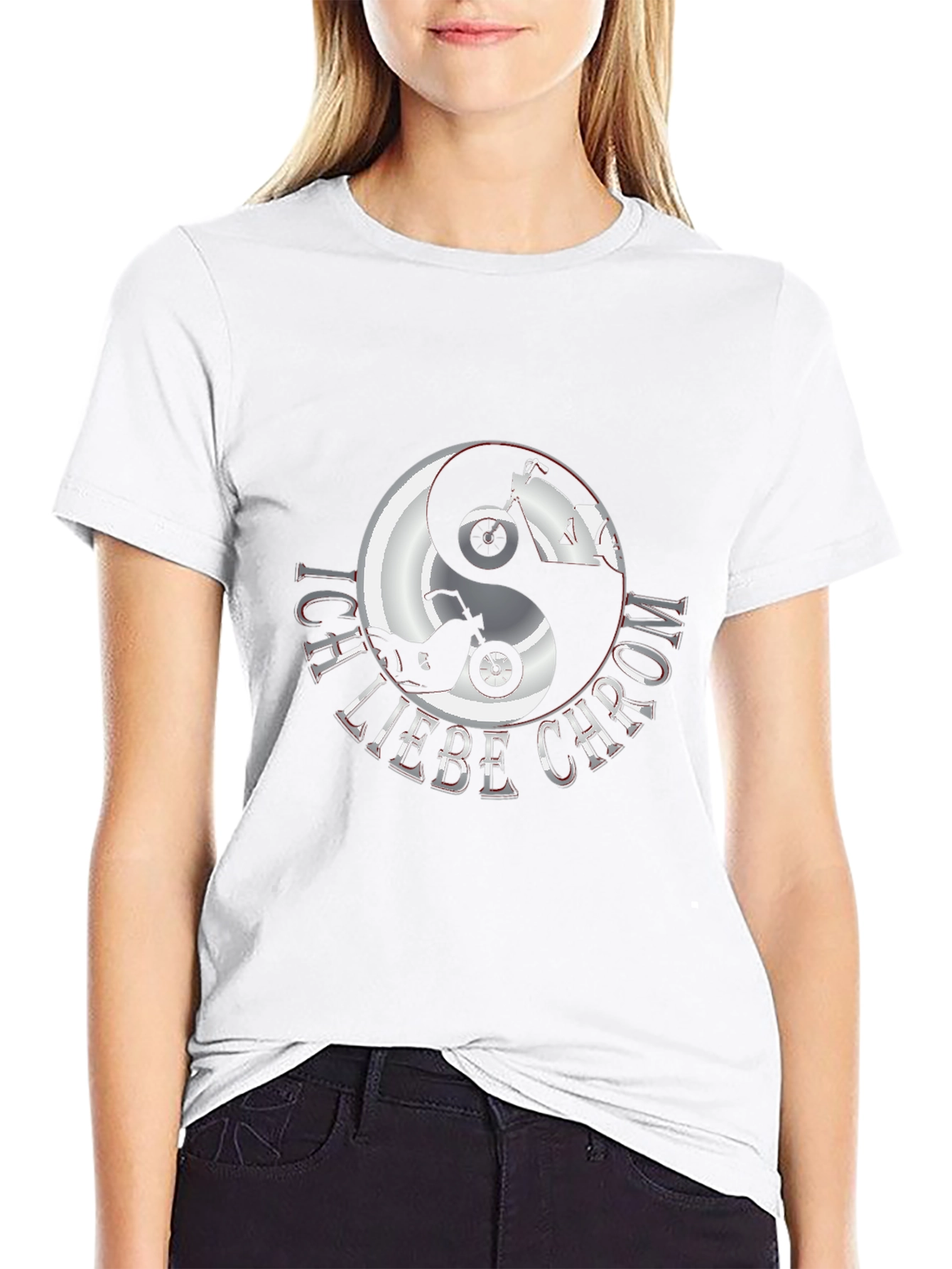Ich Liebe Chrom Yin Yang Motorcycle T-Shirt