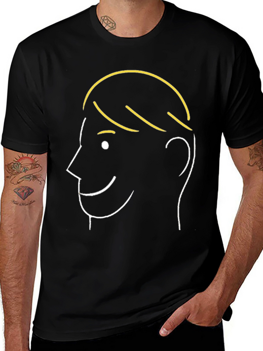 Minimalist Face Graphic Tee - Black Cotton Blend