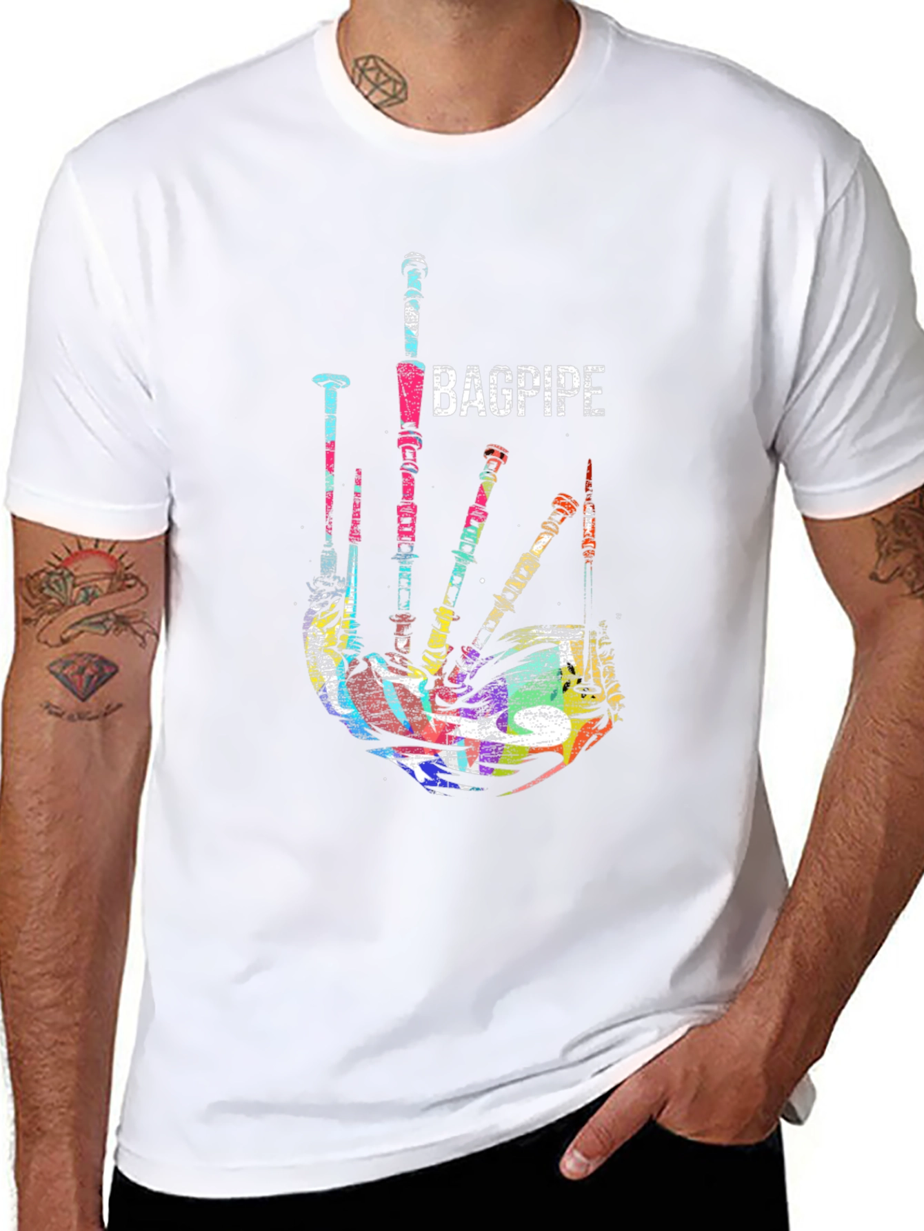 Bagpipe Graphic Black T-Shirt Unique Music Tee