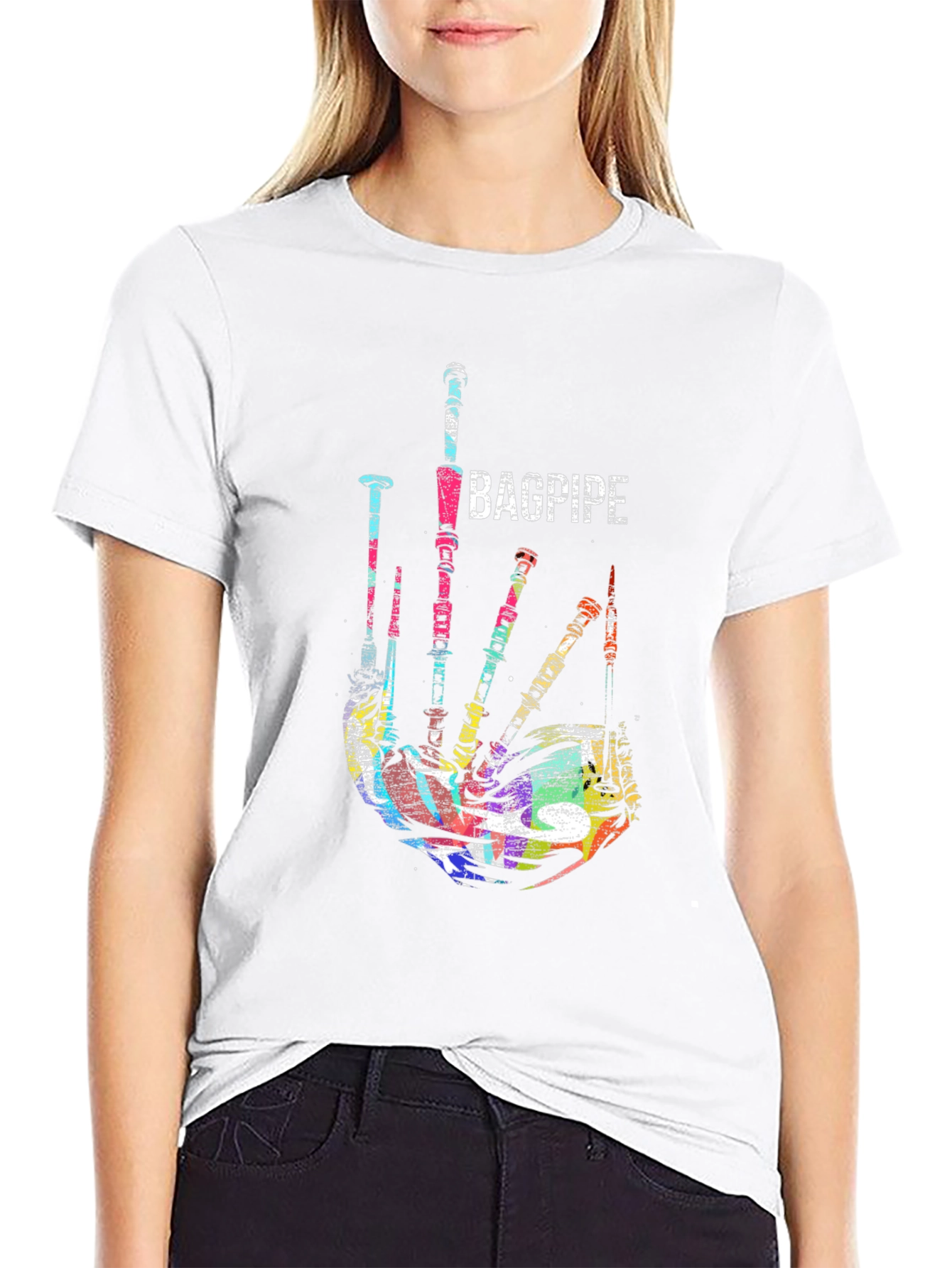 Bagpipe Graphic Black T-Shirt Unique Music Tee