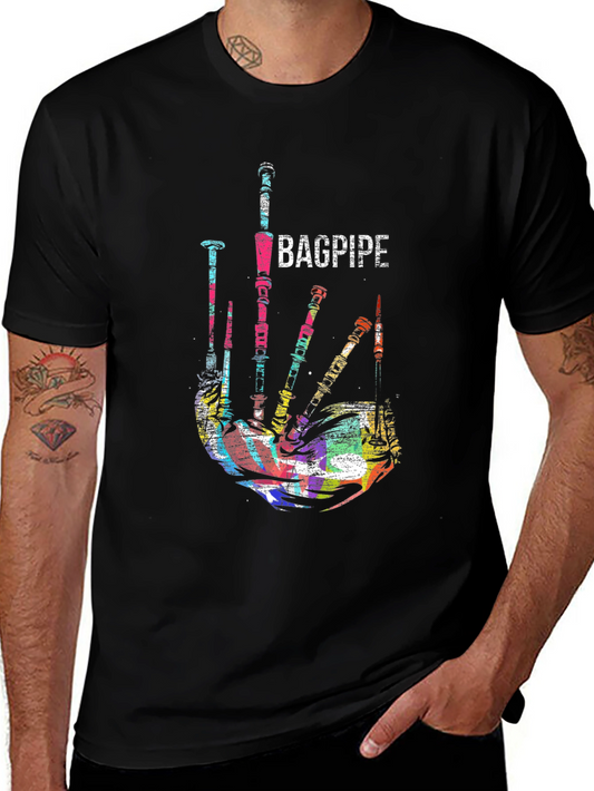 Bagpipe Graphic Black T-Shirt Unique Music Tee