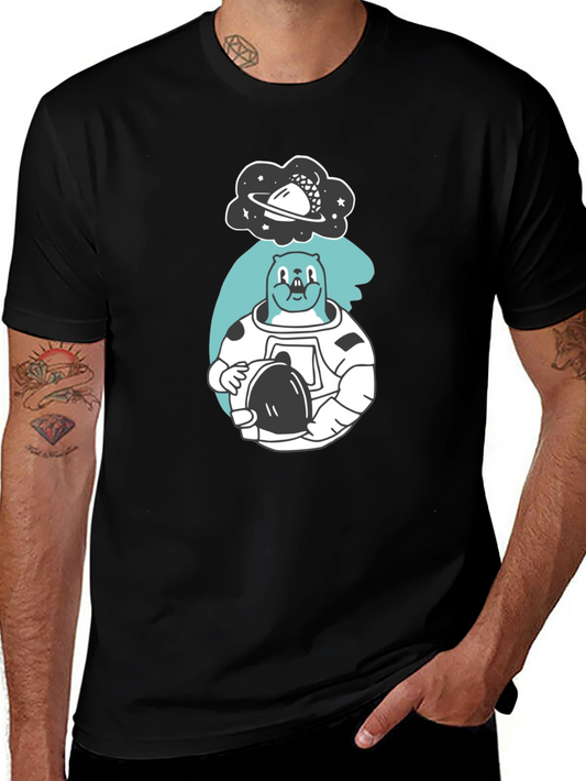 Astronaut Beaver Graphic T-Shirt - Black