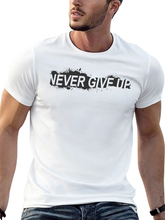 Never Give Up Graphic Black T-Shirt