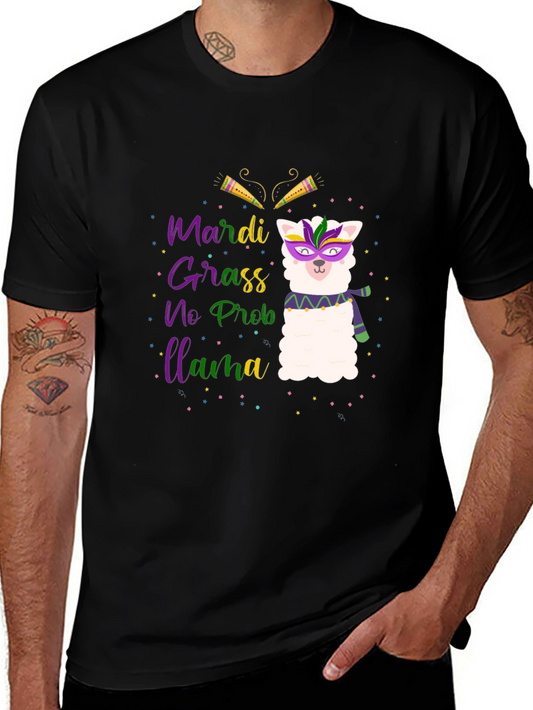 Mardi Gras Llama Black T-Shirt