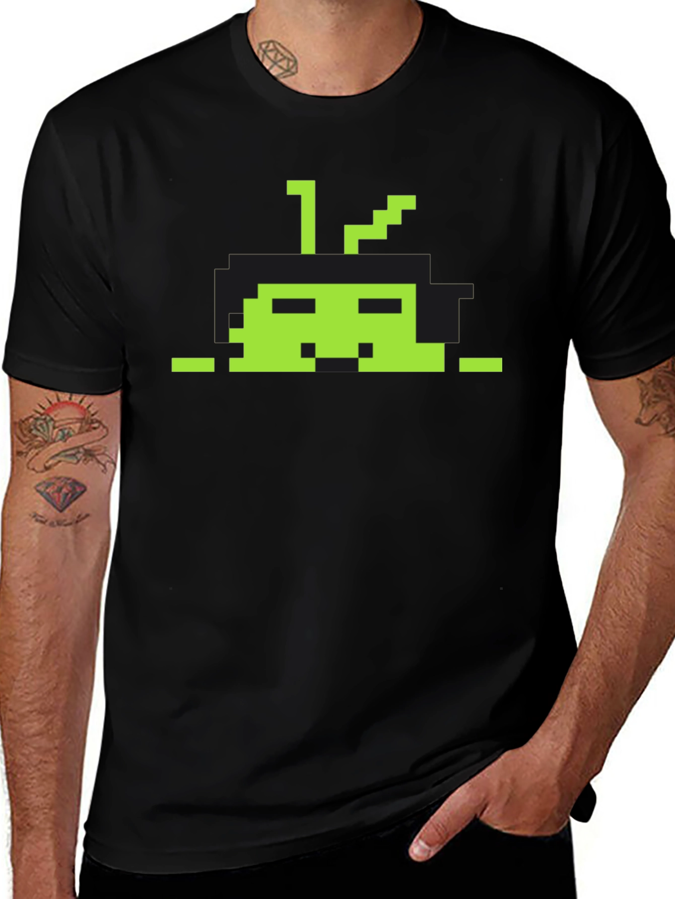 Retro Pixel Alien Black T-Shirt