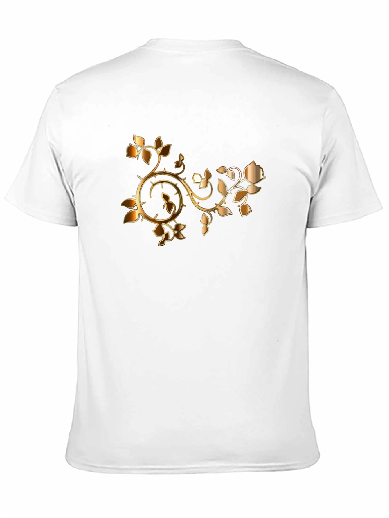 Stylish Black T-Shirt with Golden Rose Vine Design