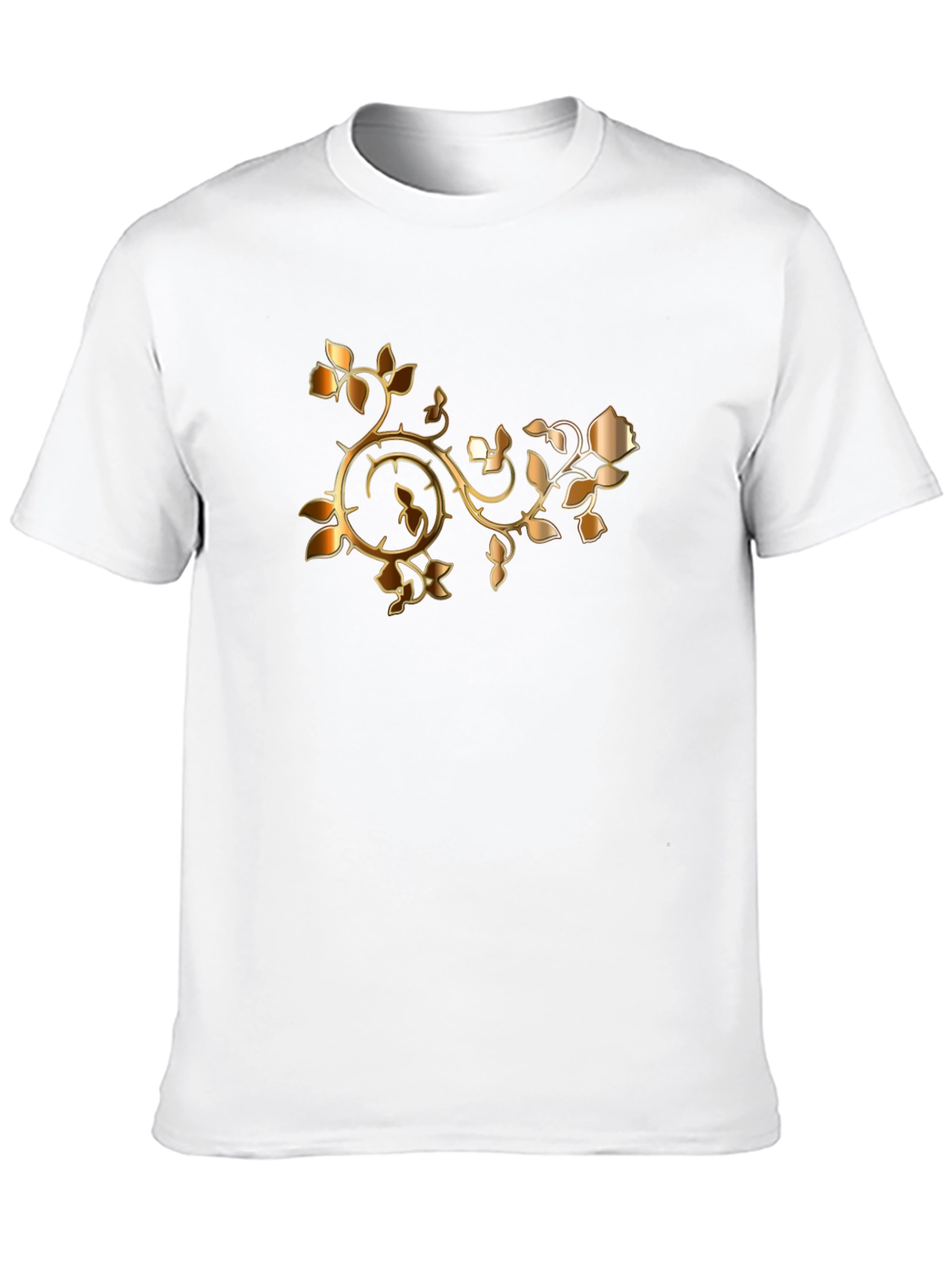 Stylish Black T-Shirt with Golden Rose Vine Design