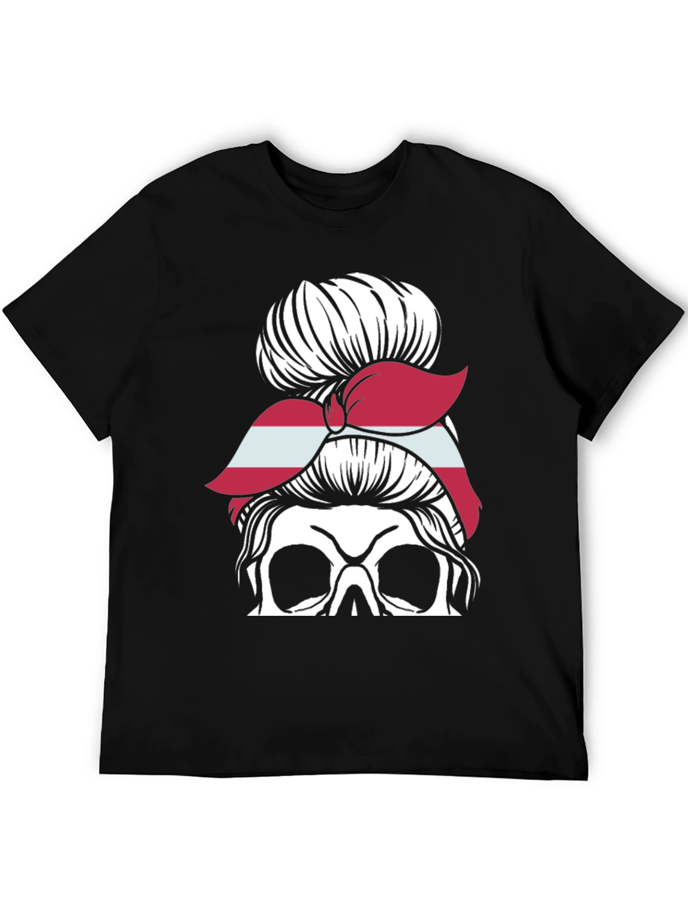 Skull Messy Bun Latvia Flag Womens T-Shirt