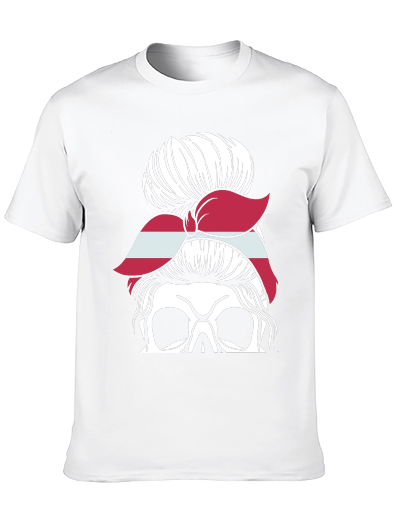 Skull Messy Bun Latvia Flag Womens T-Shirt