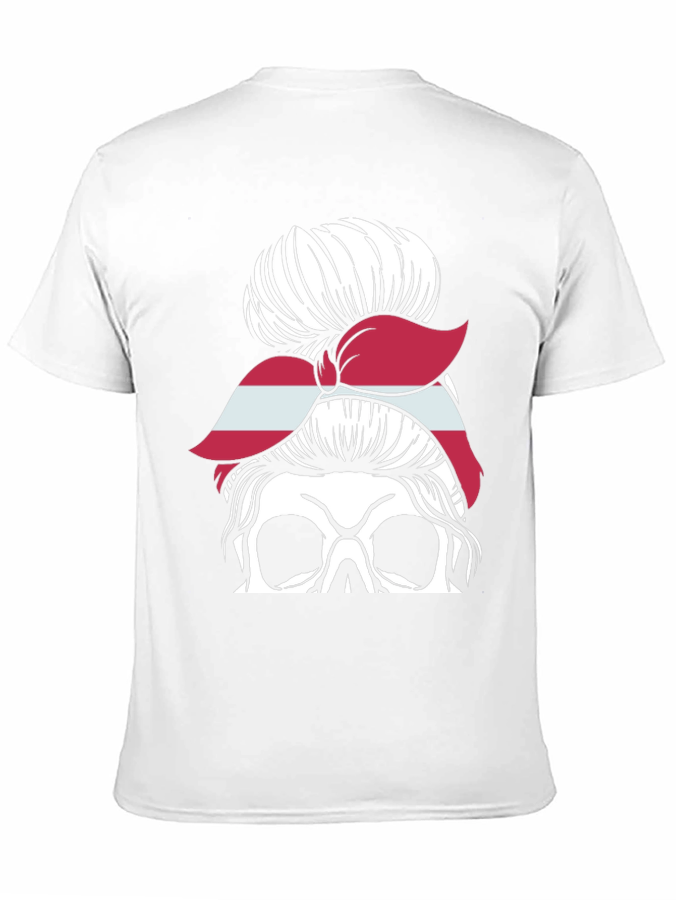 Skull Messy Bun Latvia Flag Womens T-Shirt