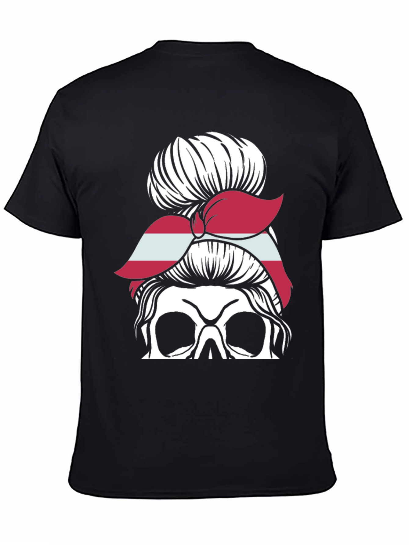 Skull Messy Bun Latvia Flag Womens T-Shirt