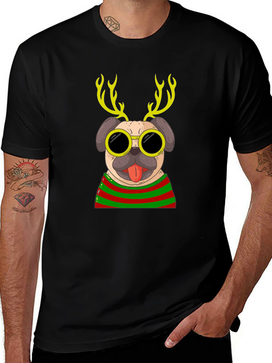 Festive Pug Reindeer T-Shirt
