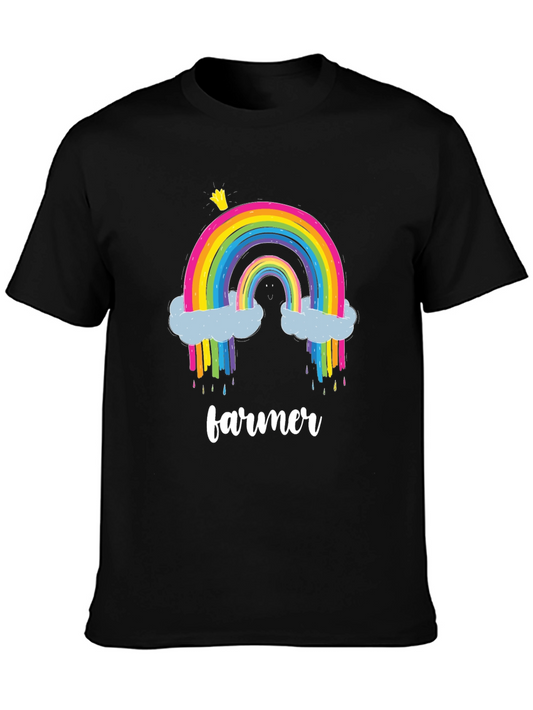 Rainbow Farmer Graphic Tee - Black Cotton T-Shirt