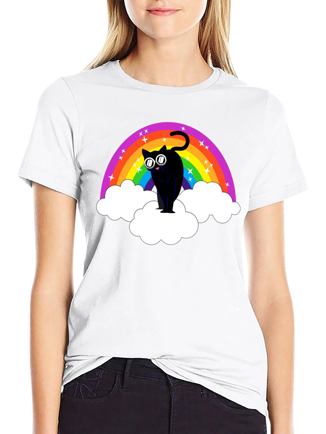 Rainbow Cat T-Shirt - Black Cotton Tee