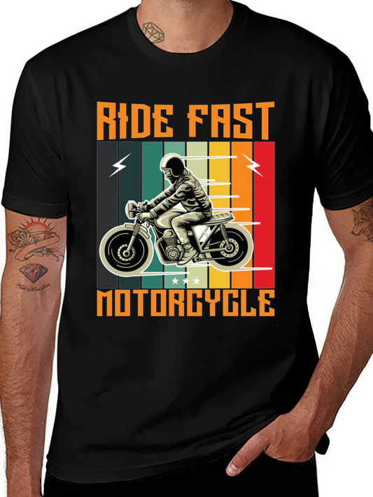 Ride Fast Motorcycle Graphic Tee - Classic Biker Style