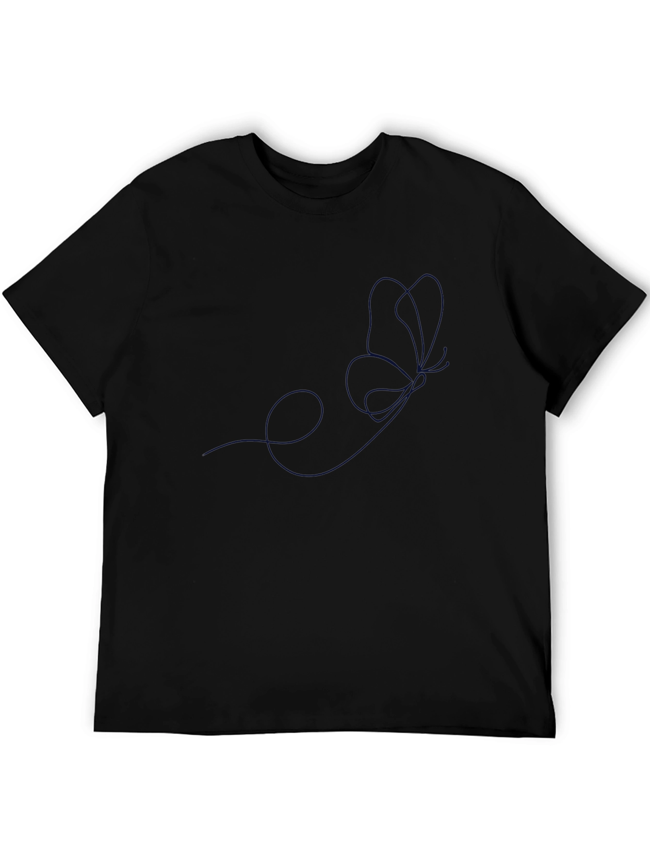 Minimalist Butterfly Line Art Black T-Shirt