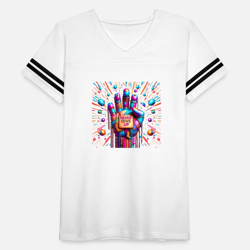 Hand with NEVER GIVE UP text