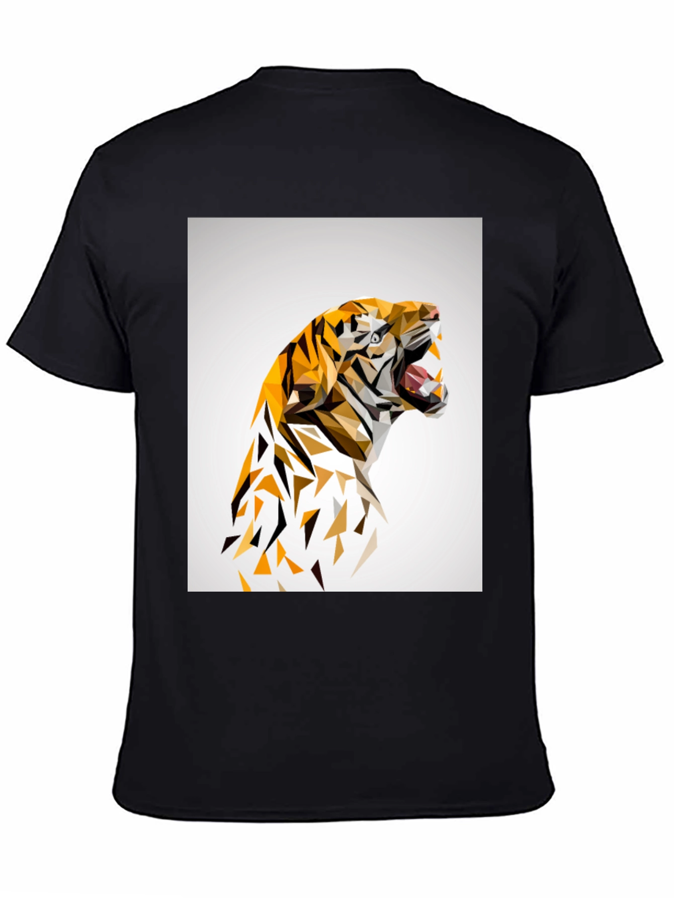 Geometric Tiger Graphic Print Black T-Shirt