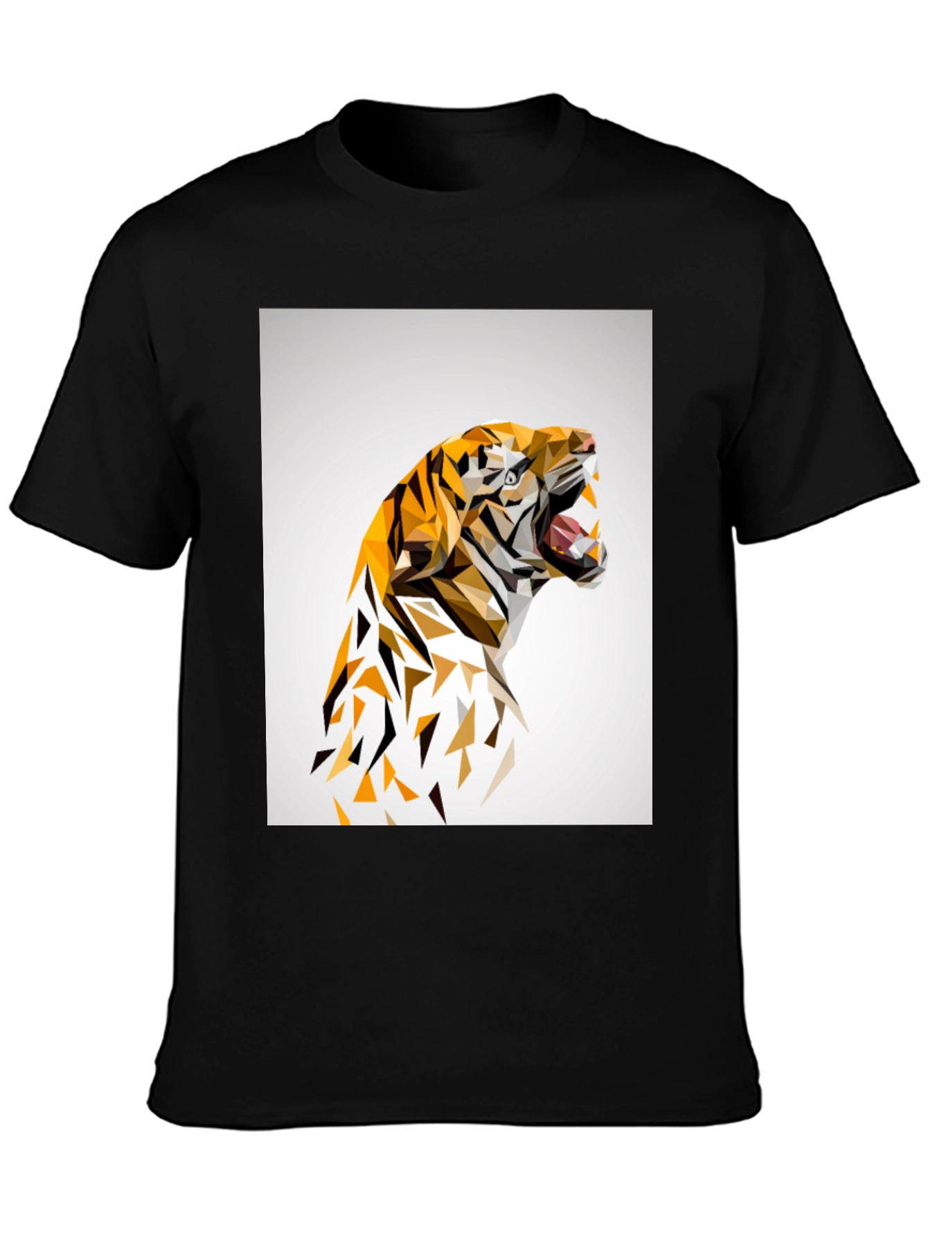 Geometric Tiger Graphic Print Black T-Shirt