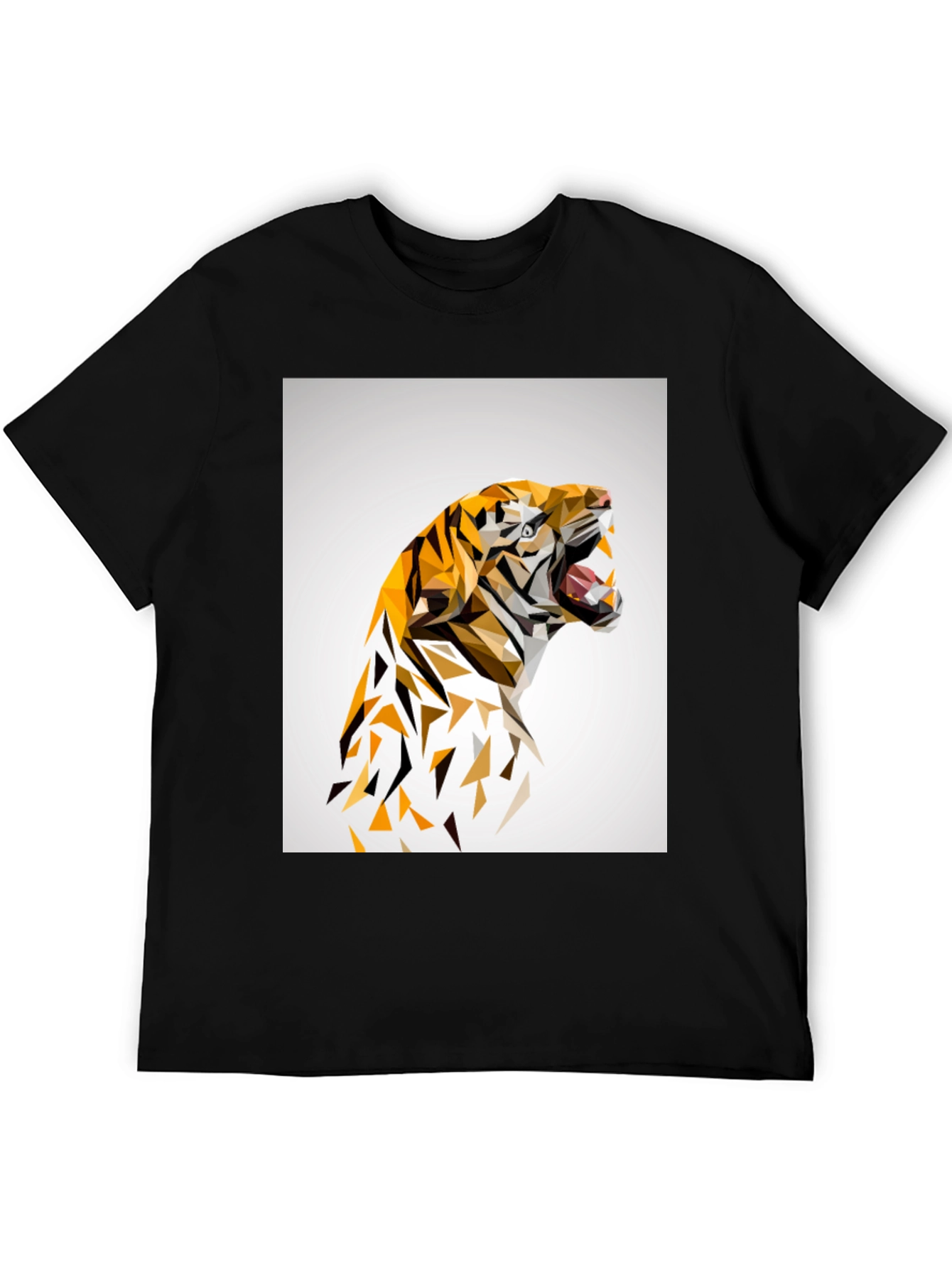 Geometric Tiger Graphic Print Black T-Shirt