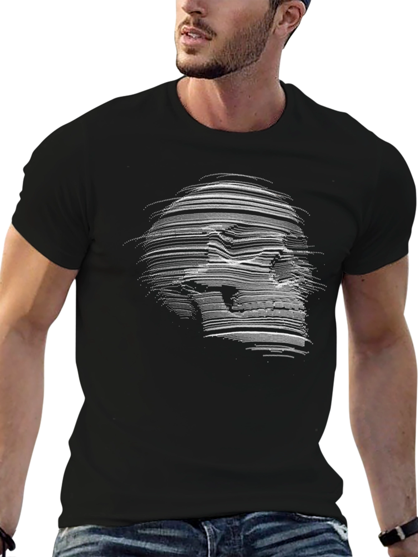 Skull Line Art Graphic T-Shirt - Edgy Style