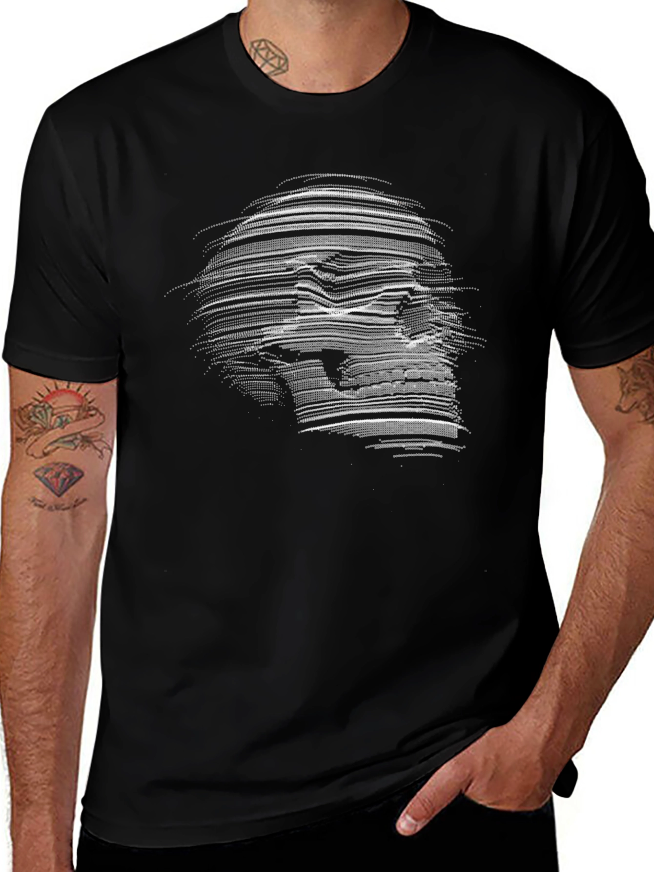 Skull Line Art Graphic T-Shirt - Edgy Style