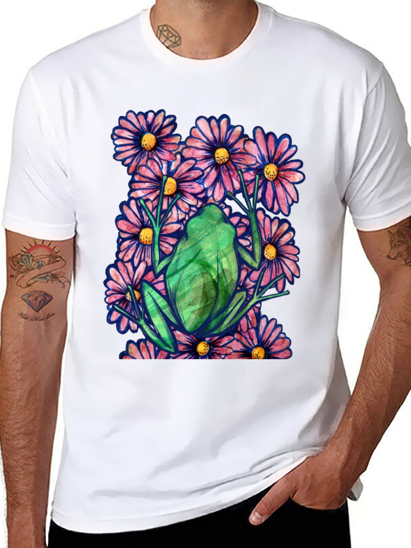 Frog in Flowers Graphic T-Shirt - Nature Lover Tee