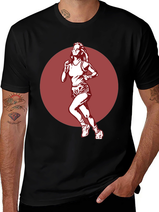 Retro Runner Graphic Tee - Black Cotton T-Shirt