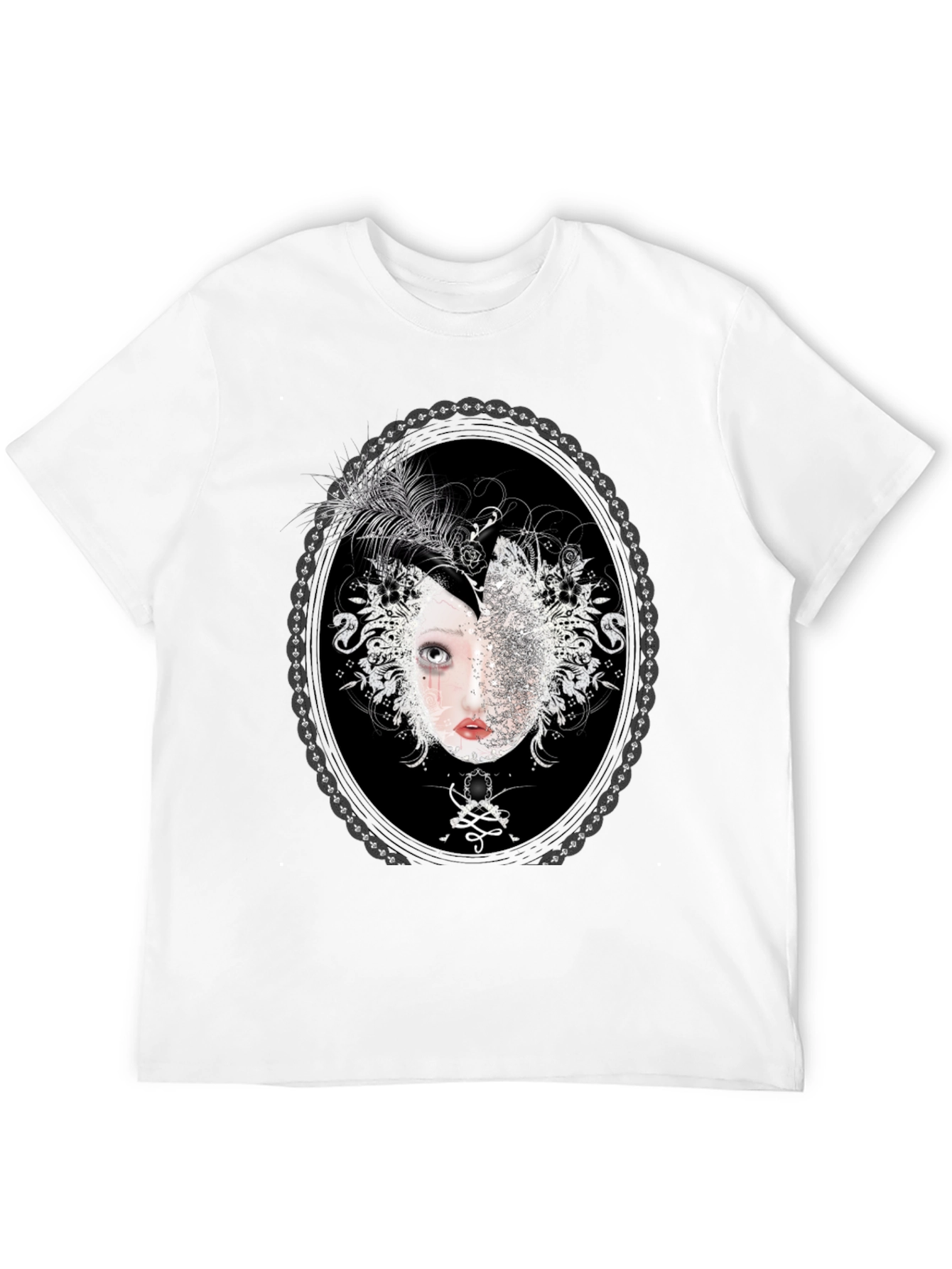 Unique Black T-Shirt with Ornamental Portrait Design