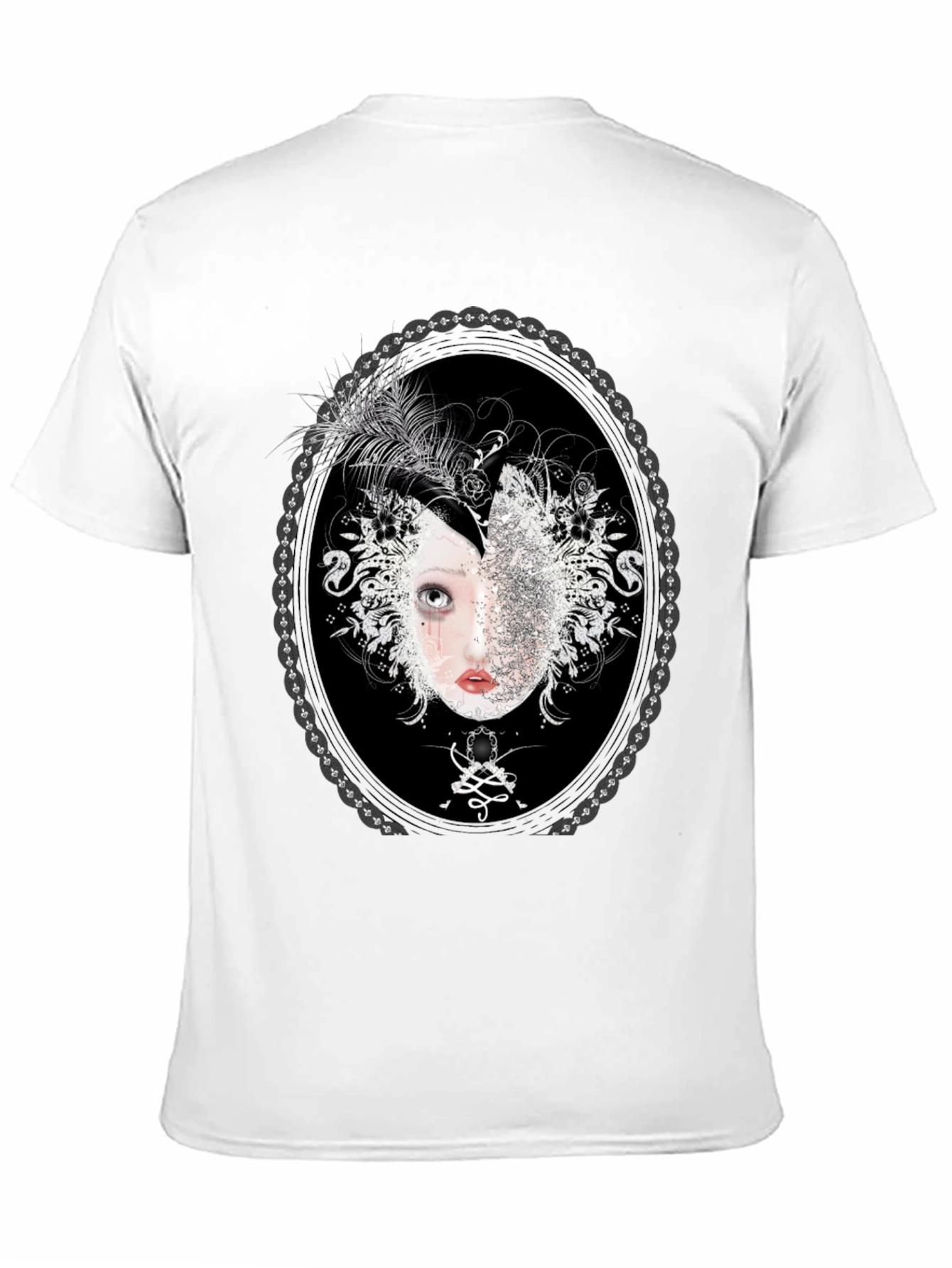 Unique Black T-Shirt with Ornamental Portrait Design