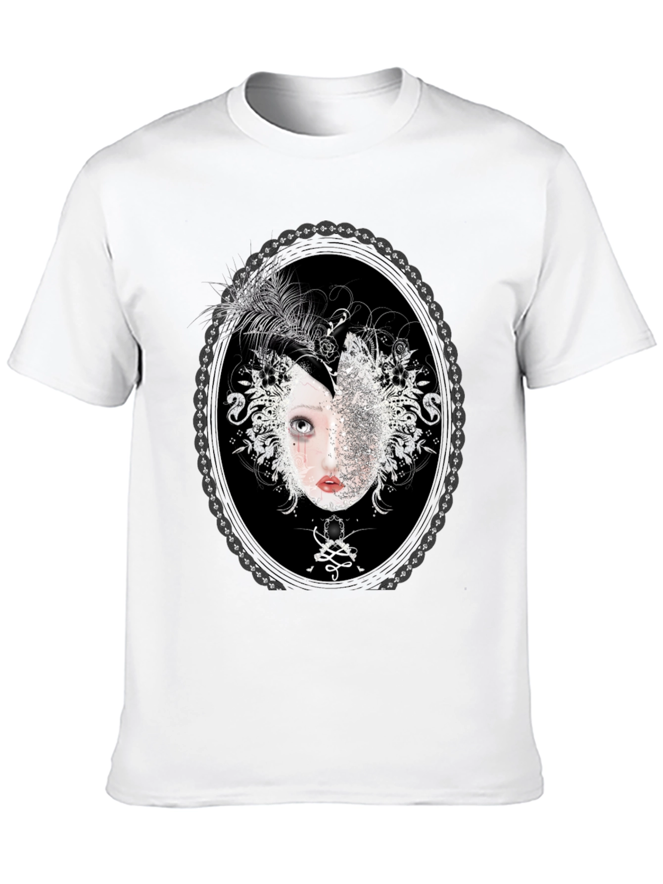 Unique Black T-Shirt with Ornamental Portrait Design
