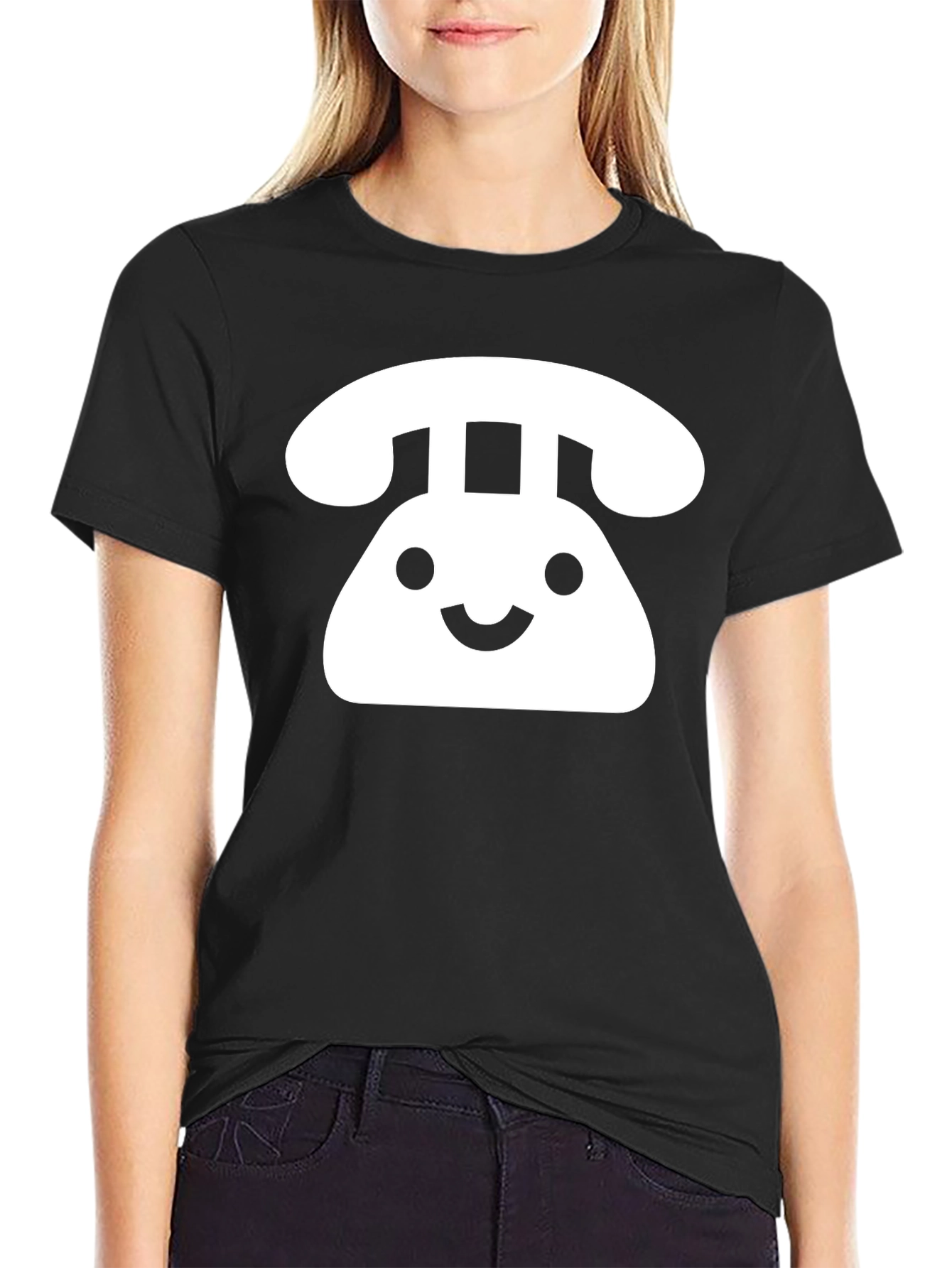 Retro Smiley Phone Graphic T-Shirt - Black
