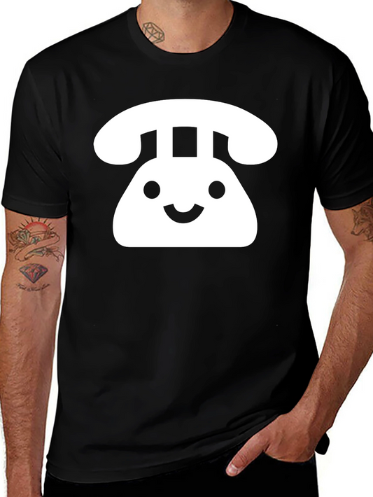 Retro Smiley Phone Graphic T-Shirt - Black