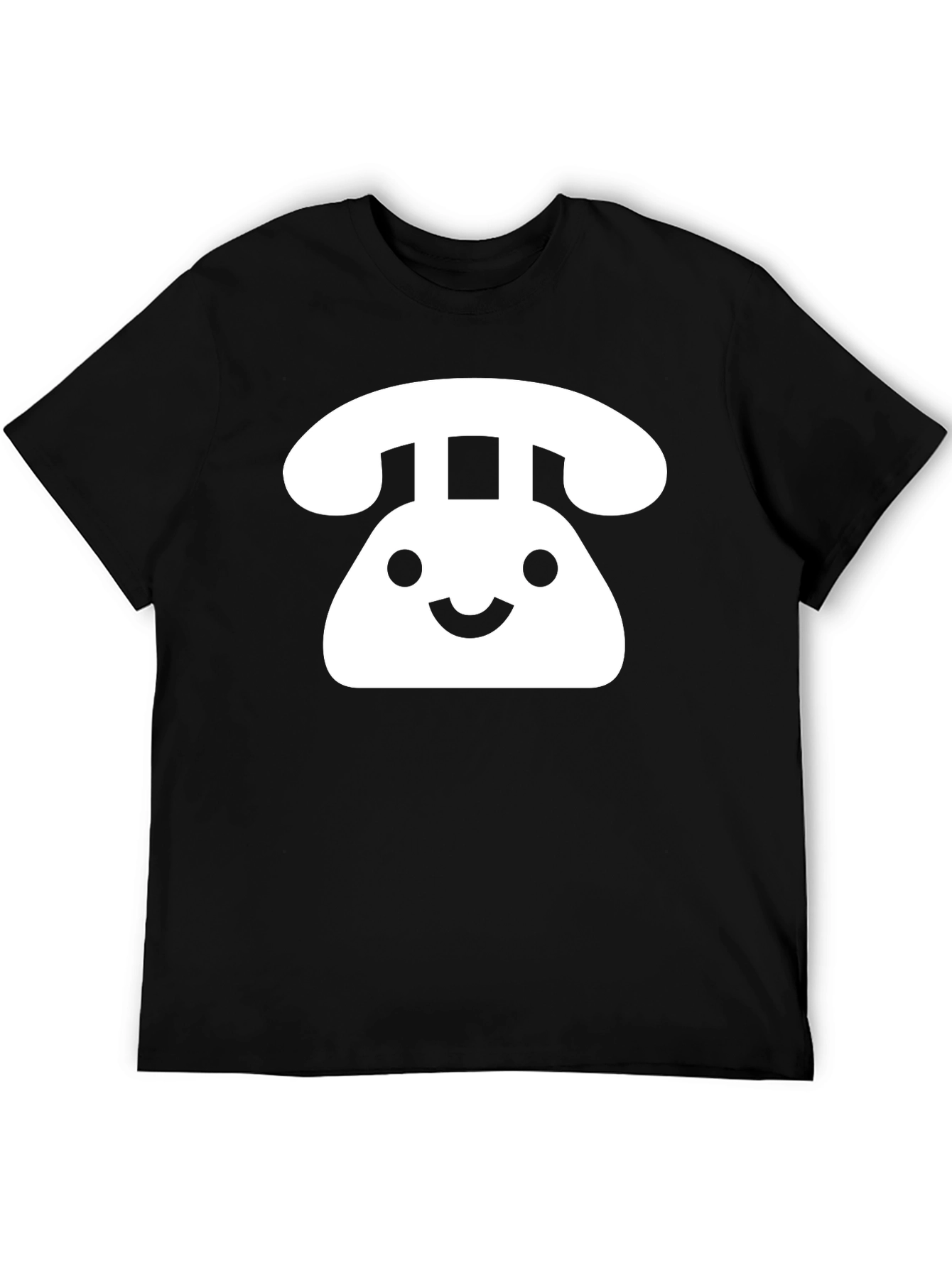 Retro Smiley Phone Graphic T-Shirt - Black