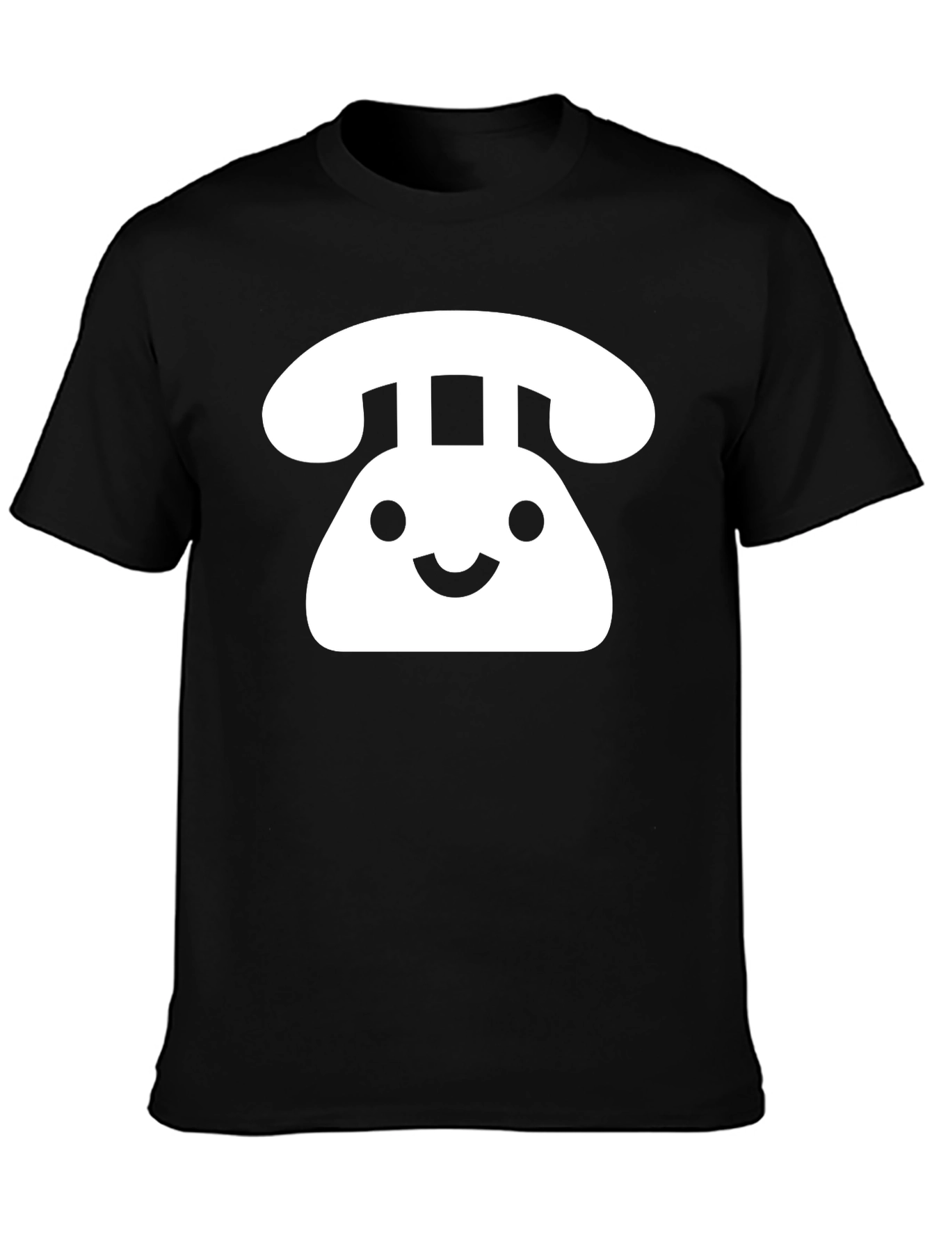 Retro Smiley Phone Graphic T-Shirt - Black