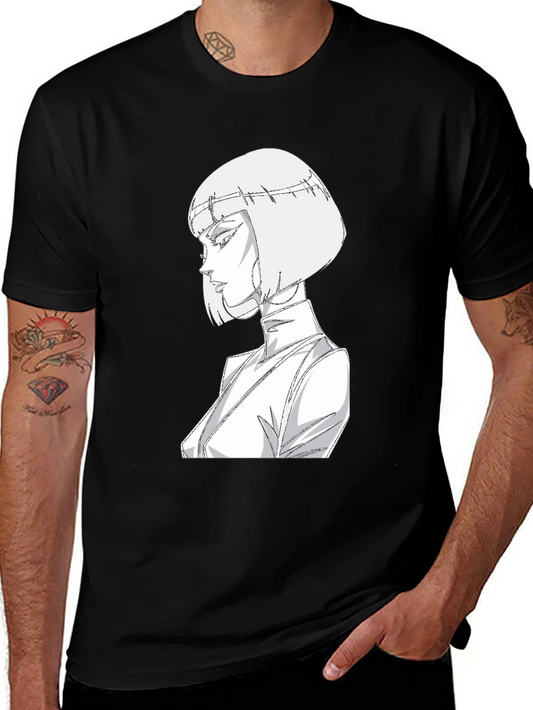 Abstract Anime Girl Graphic Tee - Black