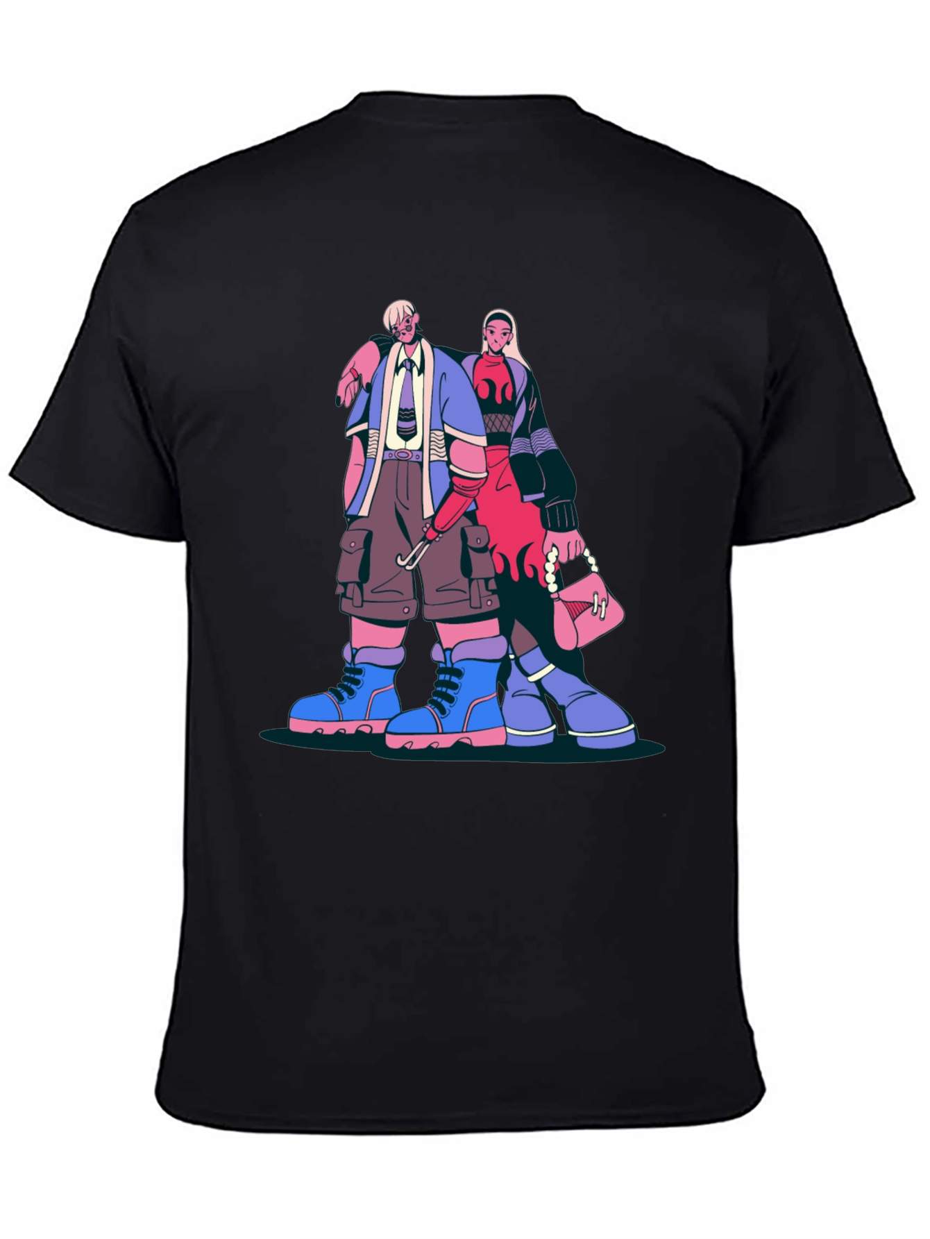 Trendy Cartoon Graphic Print Black T-Shirt