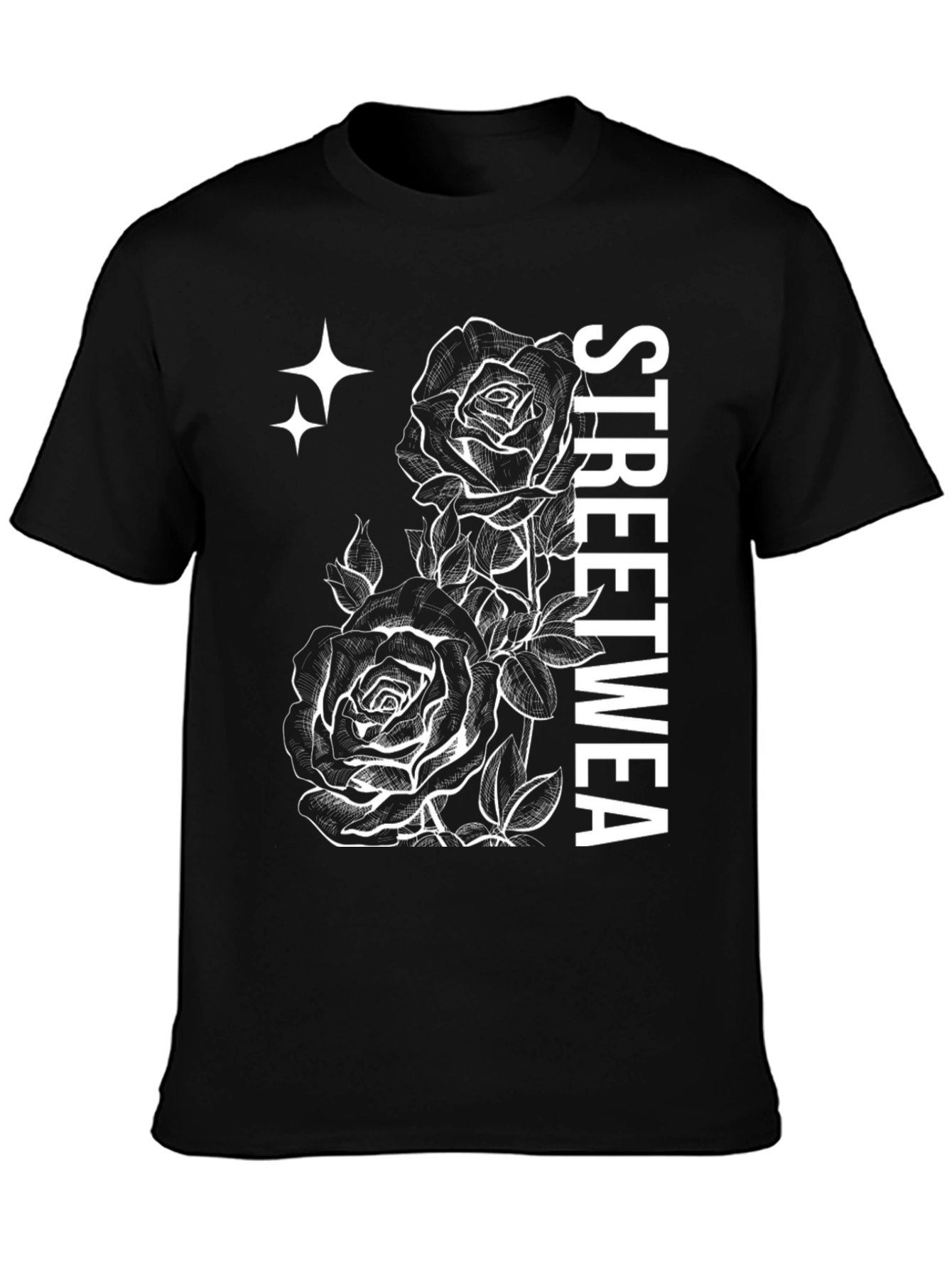 Streetwear Rose Graphic T-Shirt - Black