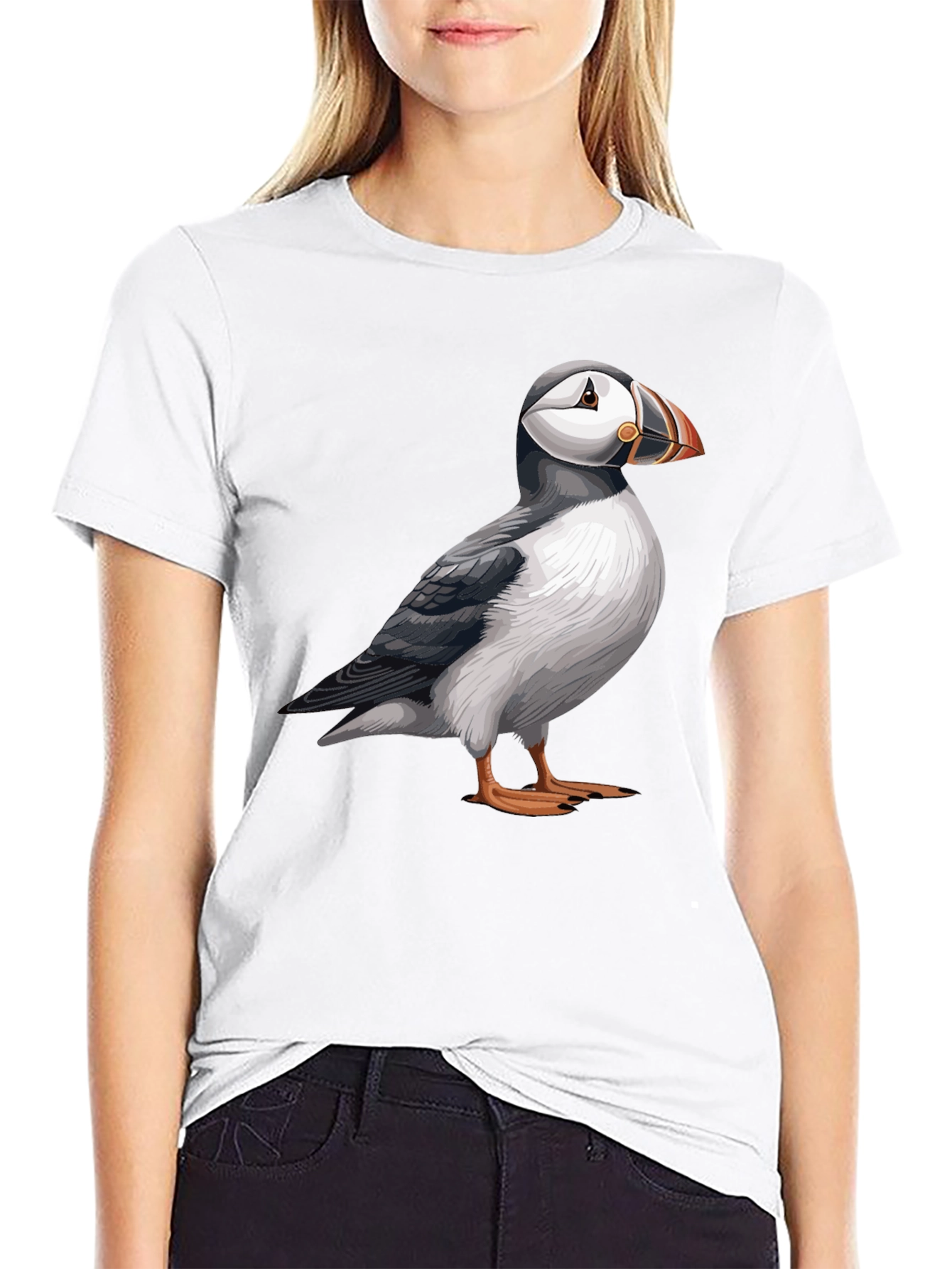 Puffin Graphic Tee - Soft Black Cotton Bird T-Shirt