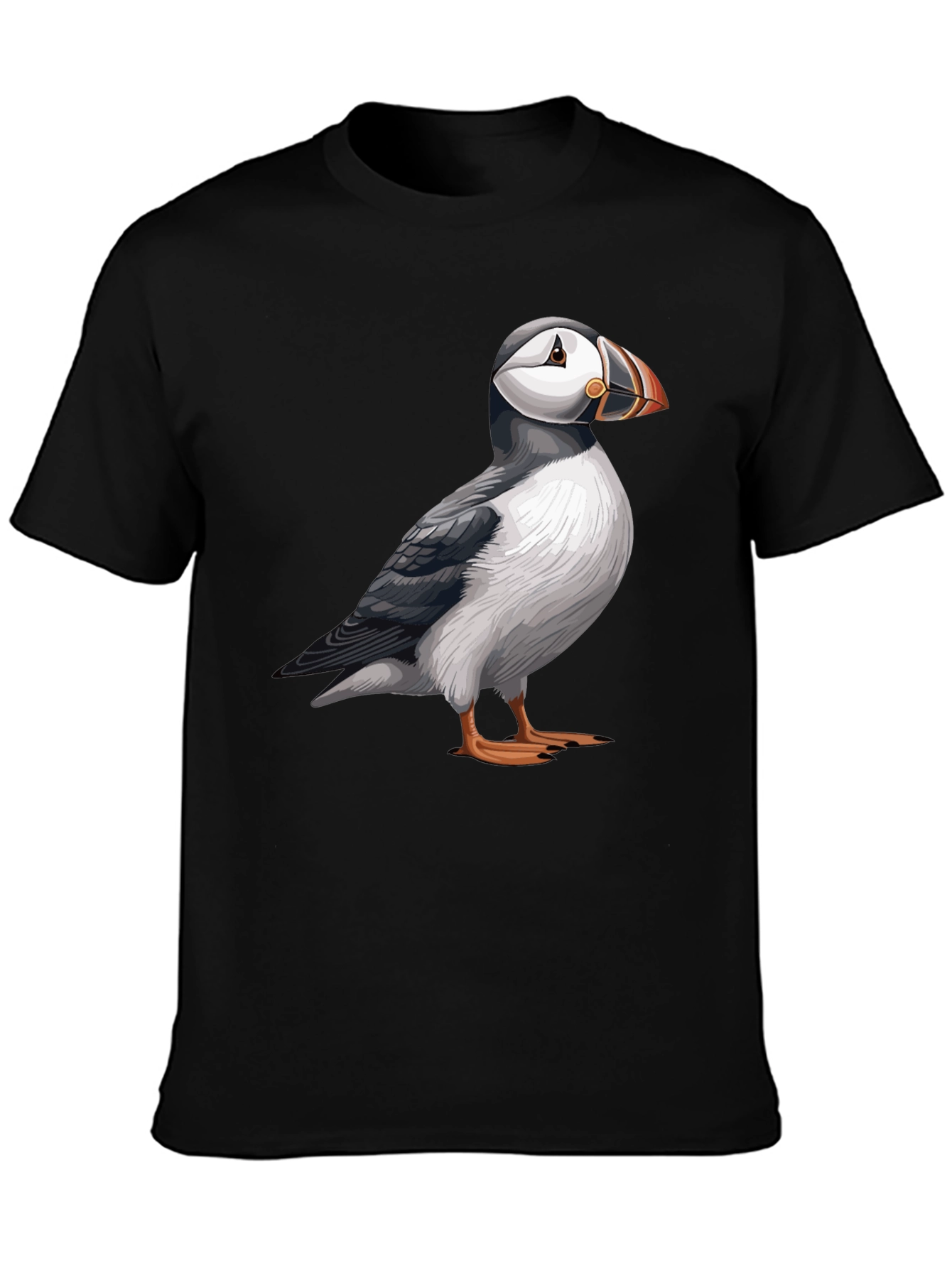 Puffin Graphic Tee - Soft Black Cotton Bird T-Shirt